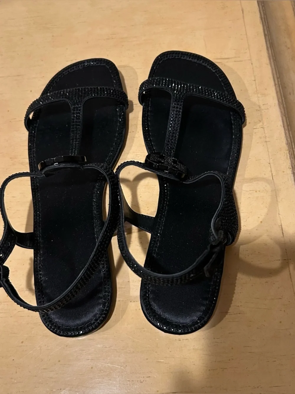 Tory Burch Delphine Crystal embellished black flat sandals in size 8